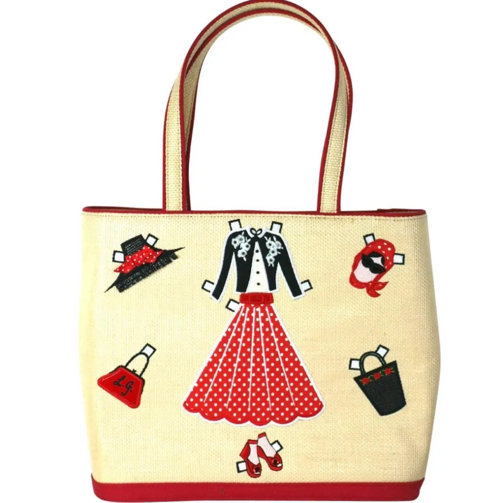 Lulu Guinness Paper Doll Raffia Tote Bag